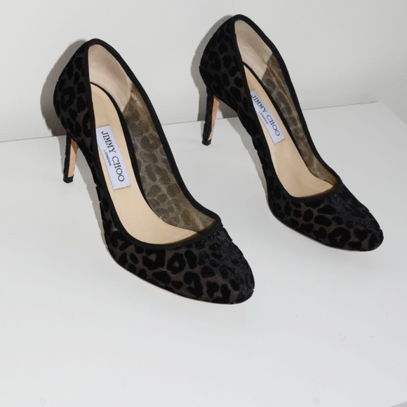 Black Jimmy Choo Leopard Heels - Picture 1 of 5